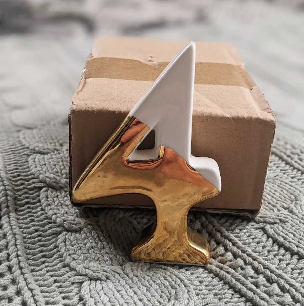 Gold dipped ceramic '4' - perfect for birthday or anniversary photos